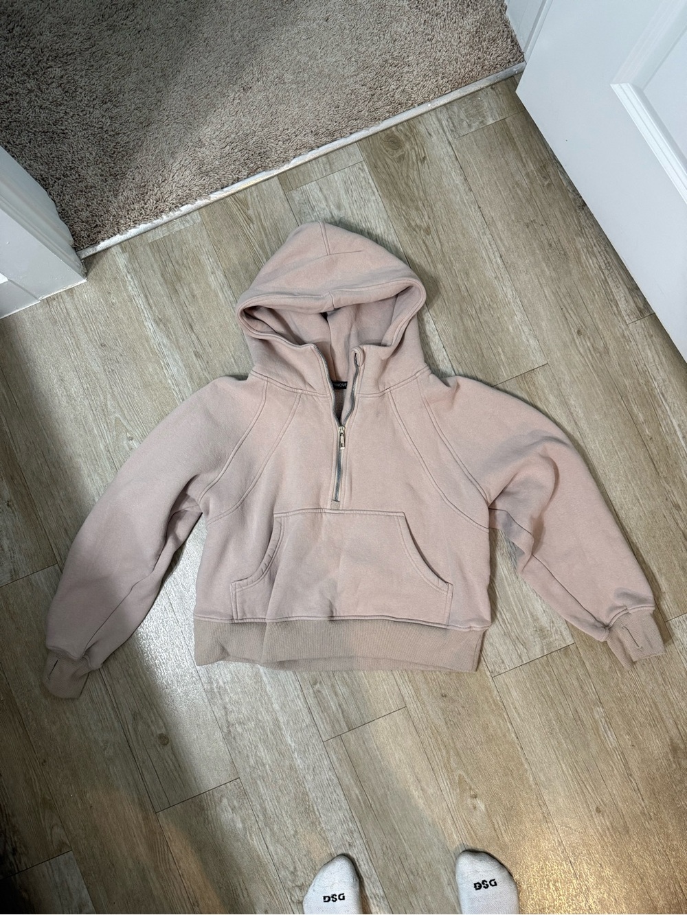Women’s Hooded Half-Zip Sweater Jacket — Blush Pink